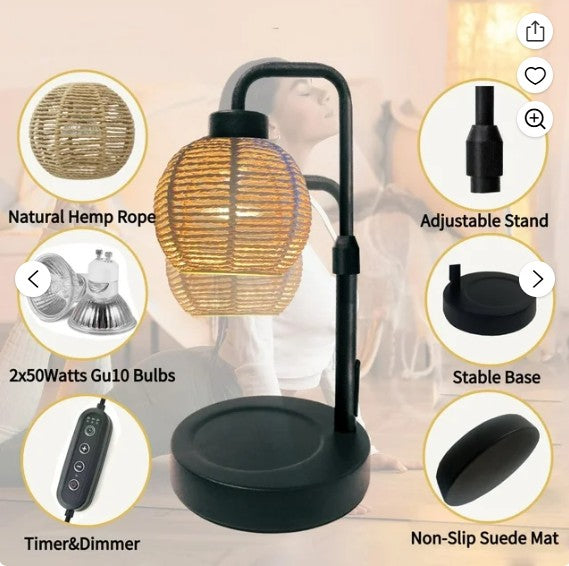 Bamboo Candle Warmer Lamp with Timer, Adjustable Height and Dimmer