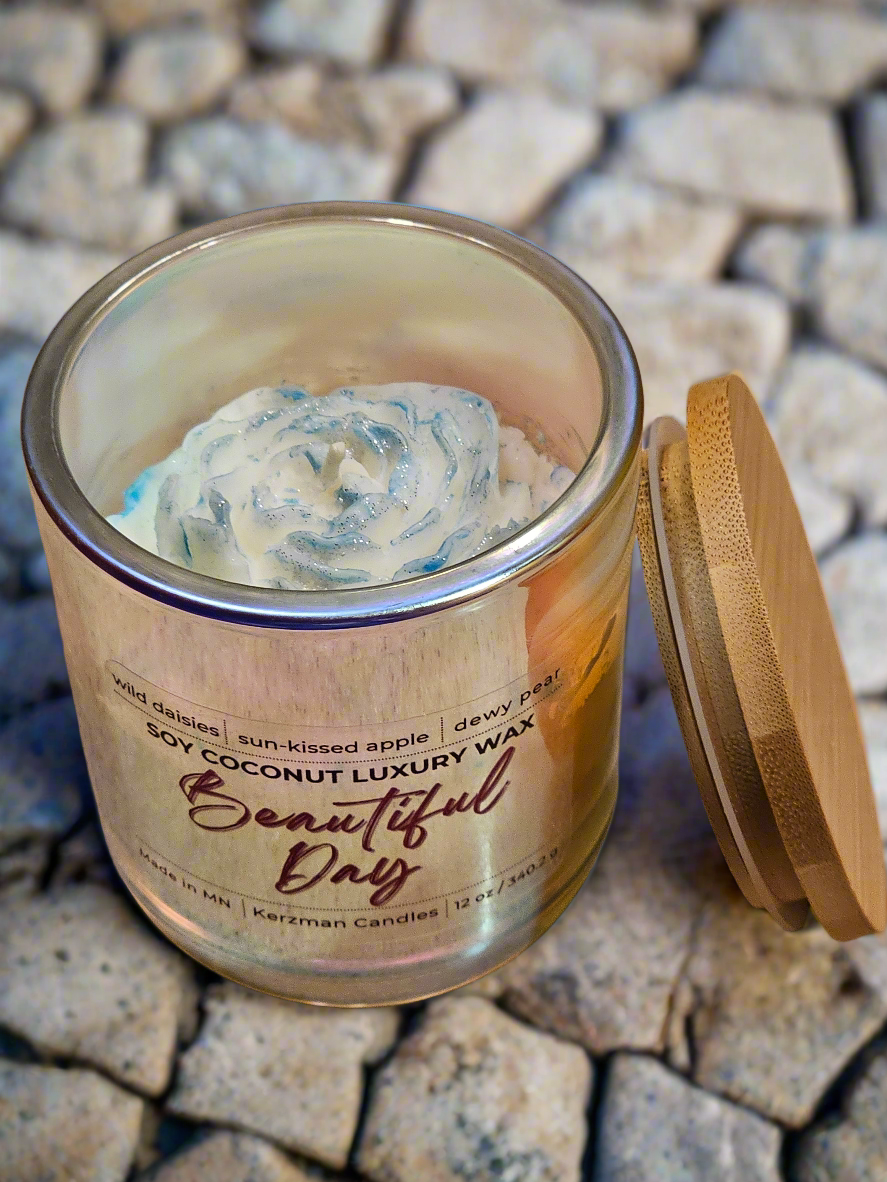 Beautiful Day Blue Flower Iridescent Candle 8.5 oz