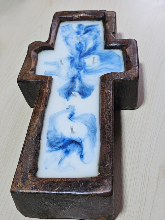 Wood Cross Candle 13 oz Passion Fruit and Amber Glow Scent