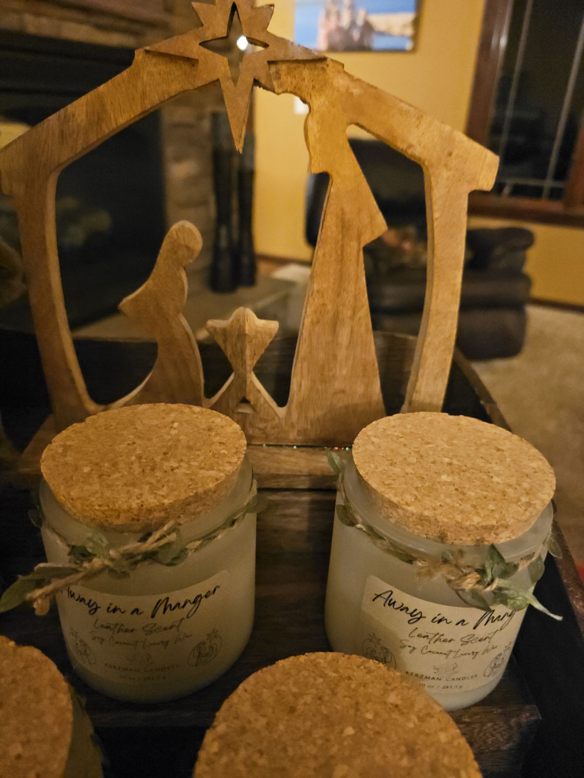 Away in a Manger (leather scent) Candle 10 oz candle