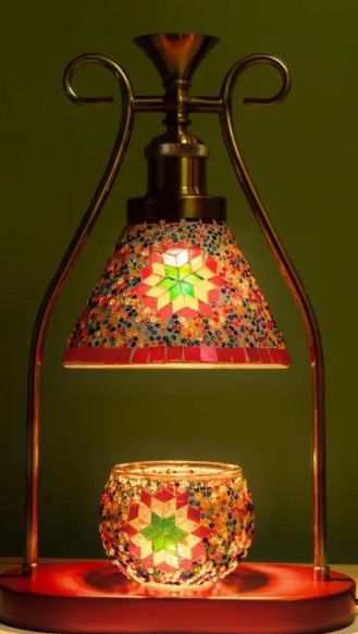 Turkish Mosaic Candle Warmer Lamp with Dimmer - RED