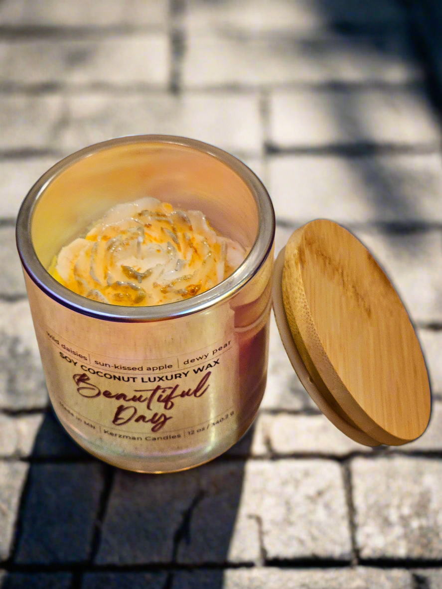 Beautiful Day Orange Flower Iridescent Candle 8.5 oz