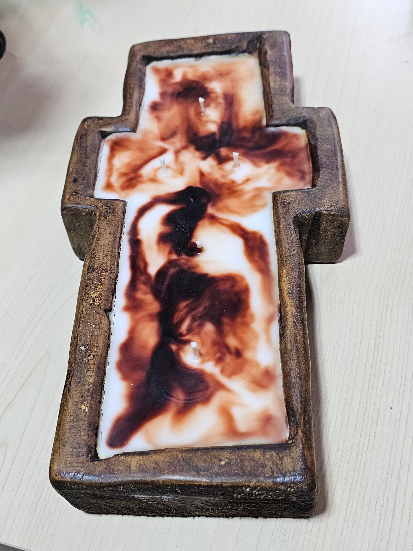 Wood Cross Candle 13 oz Passion Fruit and Amber Glow Scent