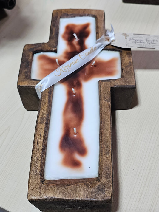 Wood Cross Candle 13 oz Passion Fruit and Amber Glow Scent