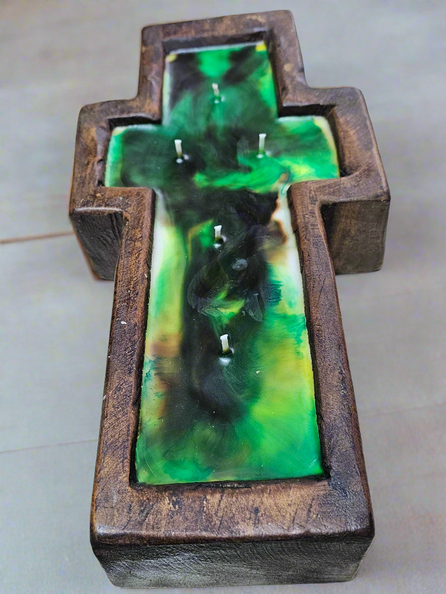 Wood Cross Candle 13 oz Passion Fruit and Amber Glow Scent