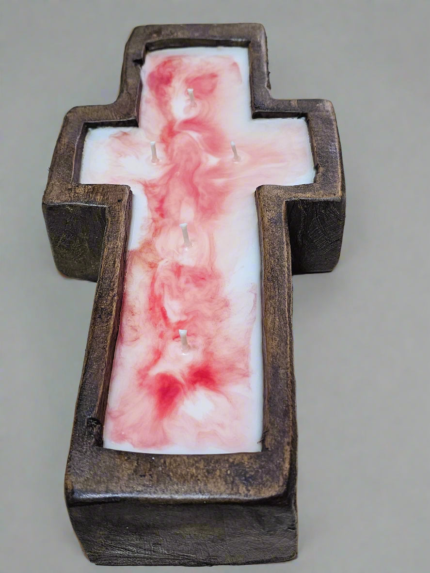 Wood Cross Candle 13 oz Passion Fruit and Amber Glow Scent